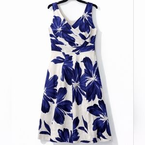 Jones New York Indigo White Floral Dress Size 6 Sleeveless A-Line Classic Career